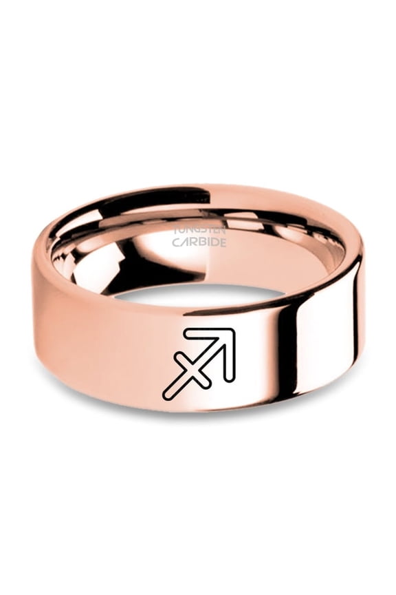 Sagittarius Horoscope Archer Symbol Rose Gold Tungsten Ring, 8mm, Size 8