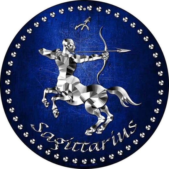 Sagittarius Novelty Round Circular Novelty Metal Sign Home Garage Wall Decor Size: 8 x 8 inch