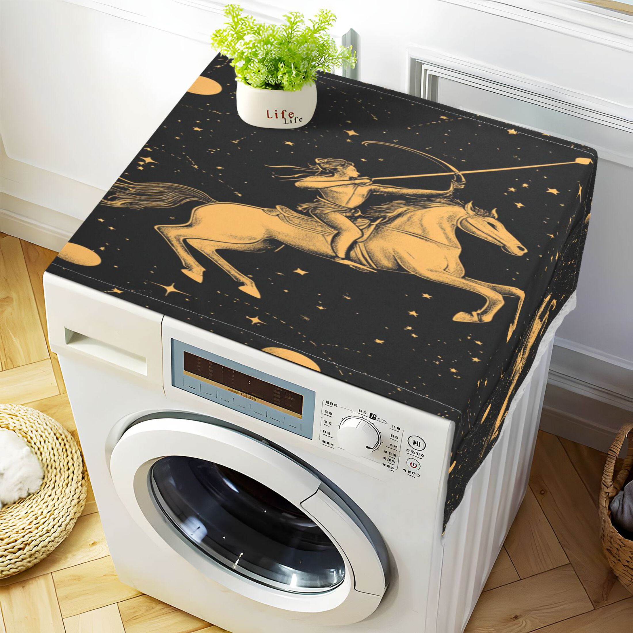 Sagittarius PatternWasher and Dryer Covers Dust-Proof and Oil Resistant Fridge Cover with 4 Storage Pockets Washing Machine Top Cover for Laundry Kitchen Home 51.2 x 22 In