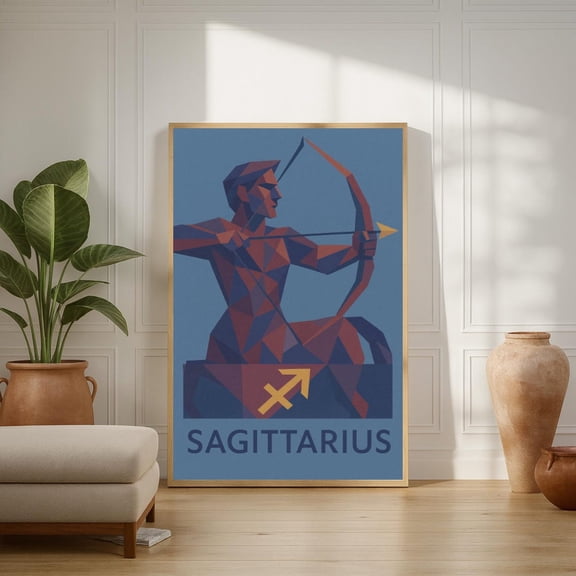Sagittarius Poster | Cubist Zodiac Archer Print | Wall Art, Unframed Canvas 12x16in