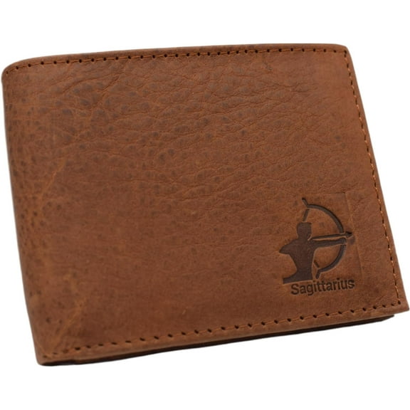Sagittarius RFID Blocking Men's Real Leather Bifold Trifold Zodiac Sign Logo Wallet Bifold