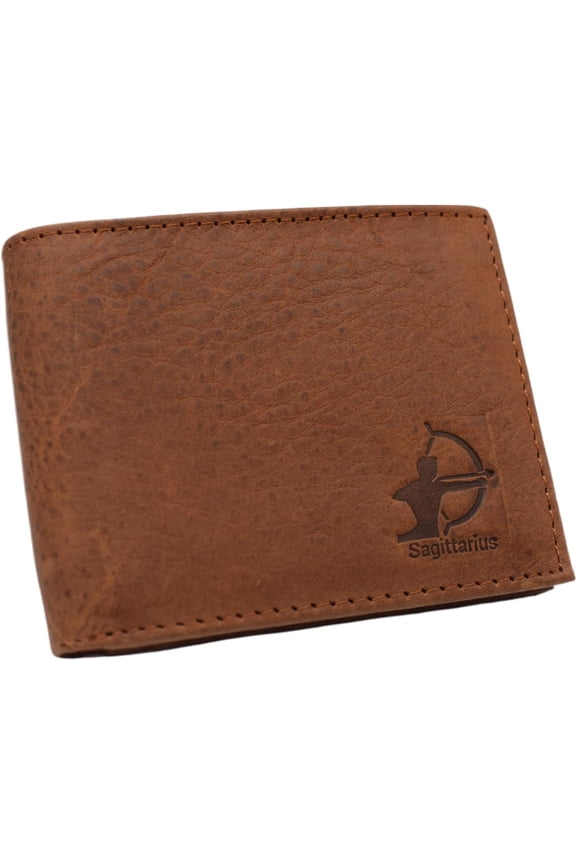 Sagittarius RFID Blocking Men's Real Leather Bifold Trifold Zodiac Sign Logo Wallet Bifold