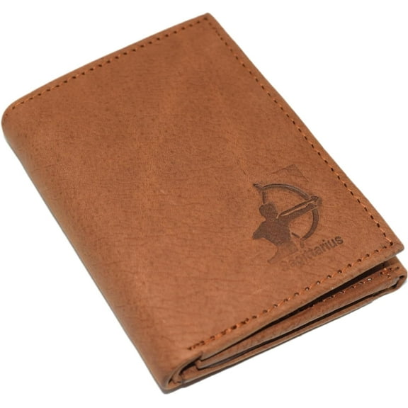 Sagittarius RFID Blocking Men's Real Leather Bifold Trifold Zodiac Sign Logo Wallet Trifold