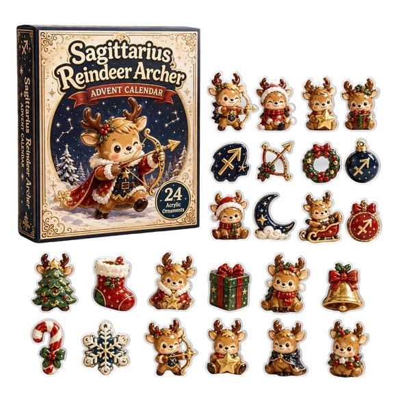 Sagittarius Reindeer Archer Advent Calendar 2026, 24-Day Festive Countdown, Acrylic Charms Blind Box, Cute Zodiac Holiday Home Decor