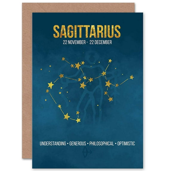 Sagittarius Star Sign Birthday Card Astrology Zodiac Blue Greetings Card Plus Envelope Blank inside