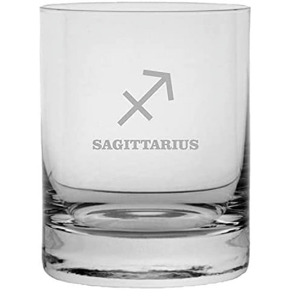 Sagittarius Symbol Zodiac Symbol or Sign Etched 11oz Crystal Rocks Whisky Glass