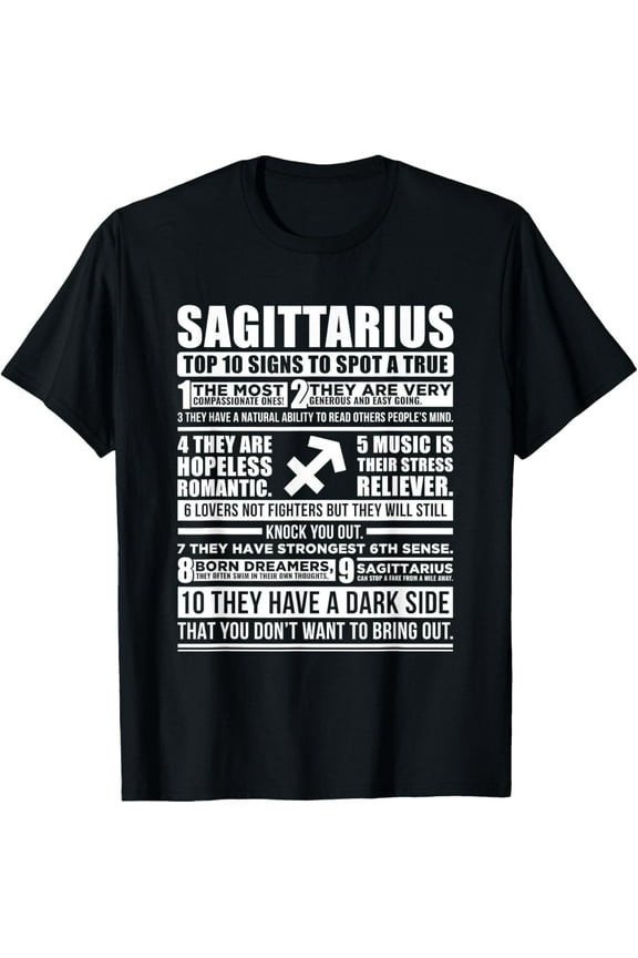 Sagittarius Traits Horoscope Zodiac Sign Gifts T-ShirtBrand clothing, men and women can wear, black, white, gifts.