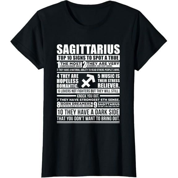 Sagittarius Traits Horoscope Zodiac Sign Gifts T-ShirtMen's and women's gift, black and white T-shirt, size: Extra large S-4XL