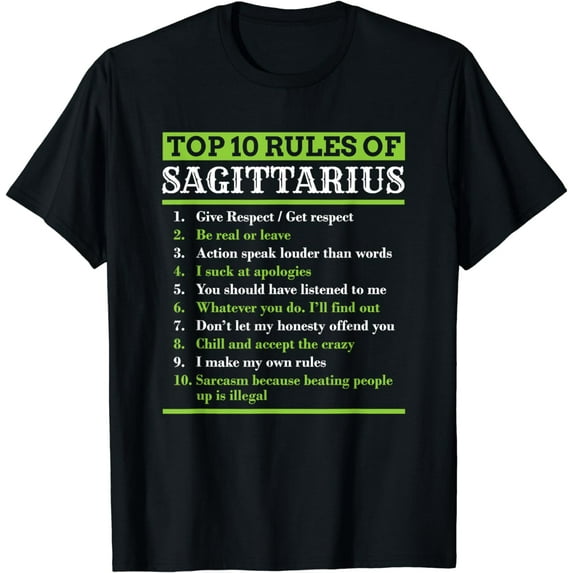 Sagittarius Traits Horoscope Zodiac Sign Top 10 Rules T-Shirt