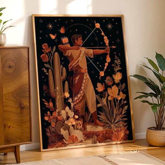 Sagittarius Zodiac Art Mexican Folk Art Astrology Celestial Decor Unframed Paper Print
