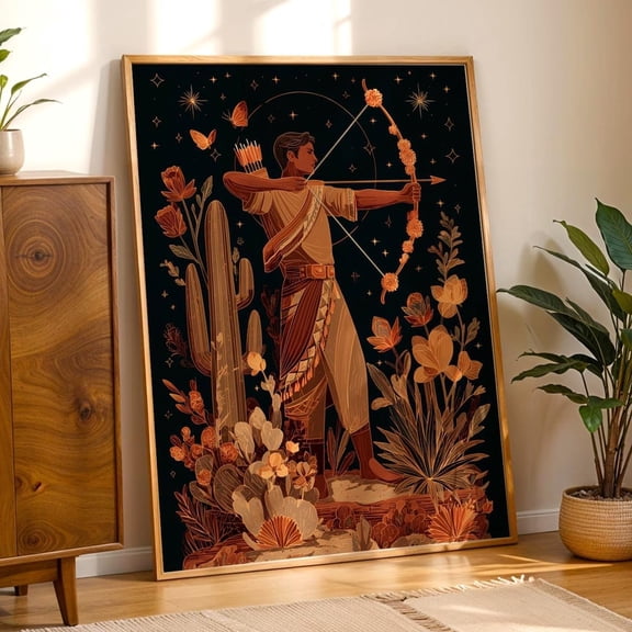 Sagittarius Zodiac Art Mexican Folk Art Astrology Star Sign Decor, Unframed Canvas