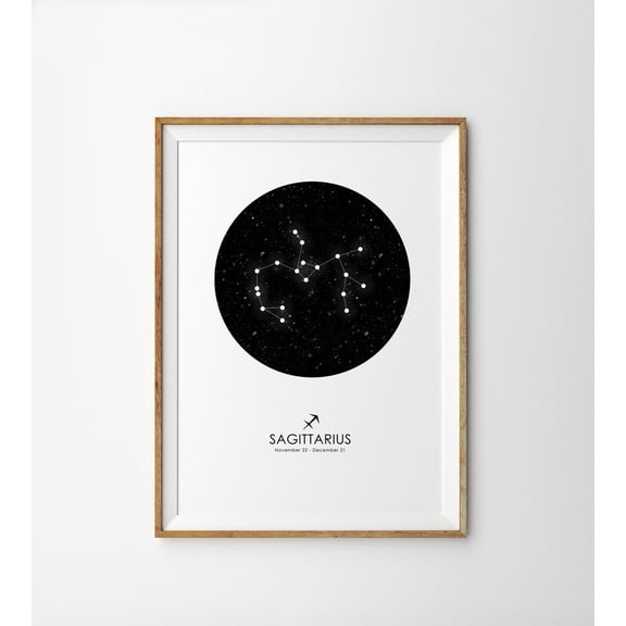 Sagittarius Zodiac Constellation Star Map Astrology Modern Wall Art, Unframed Paper Poster 8x10in