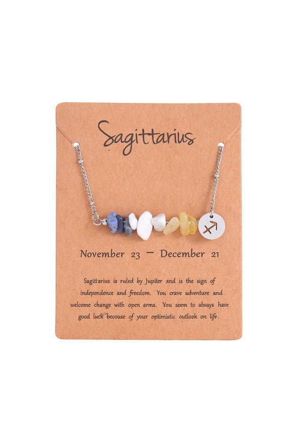 Sagittarius Zodiac Crystal Necklace for Women, 12 Constellation Natural Chip Stone Pendant Necklace, Stainless Steel Hypoallergenic Fashion Jewelry Birthday Gift