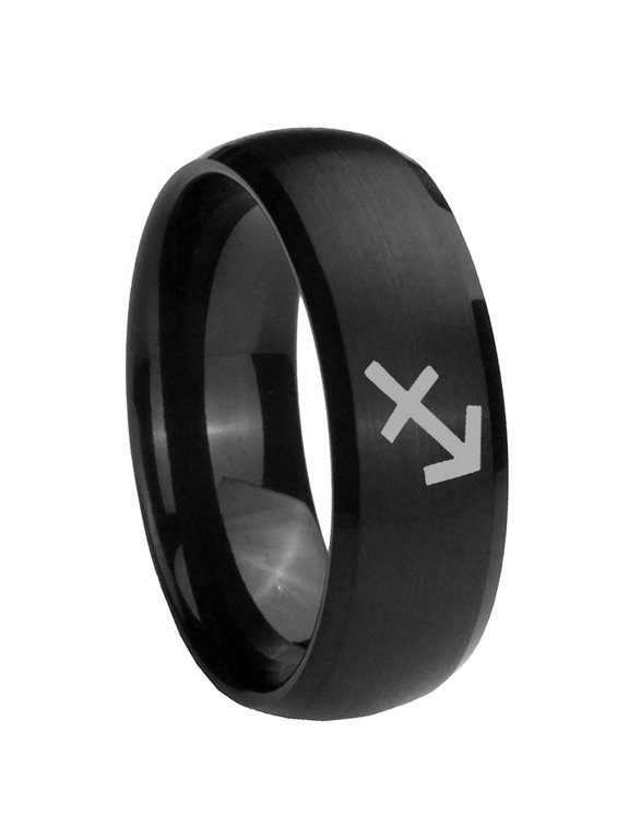 Sagittarius Zodiac Dome Brush Black Polish Edge Tungsten Ring 10MM