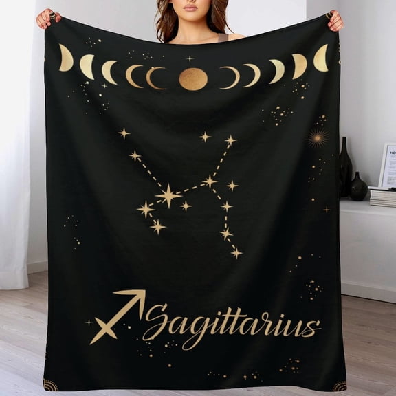 Sagittarius Zodiac Flannel Throw, Soft Cozy Astrology Plush for Sofa Bedroom, Birthday Gift for Sagittarius Fans