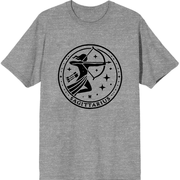 Sagittarius Zodiac Sign Adult Heather Gray Crew Neck Short Sleeve Tee-XS