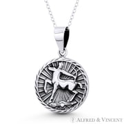 Sagittarius Zodiac Sign Circle Astrology Charm 31x20mm (1.5x0.8in) Pendant & Chain Necklace in Oxidized .925 Sterling Silver