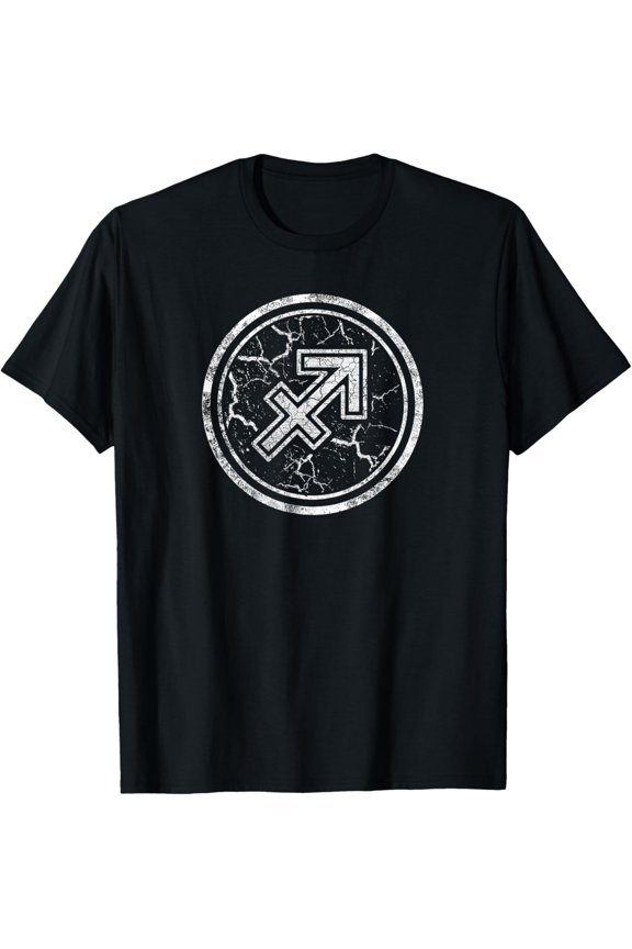 Sagittarius Zodiac Sign - Symbol without Text as a Circle T-Shirt men and women can wear, black, white, gifts