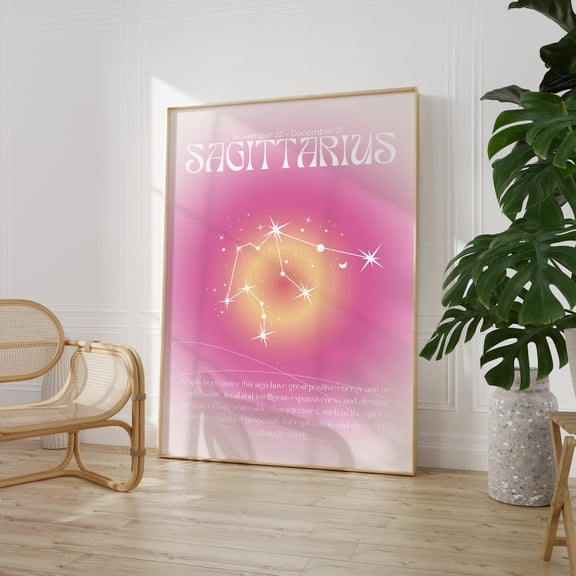 Sagittarius Zodiac Sign Wall Art Spiritual Aura Gradient Decor, Stretched Canvas Size 8x12