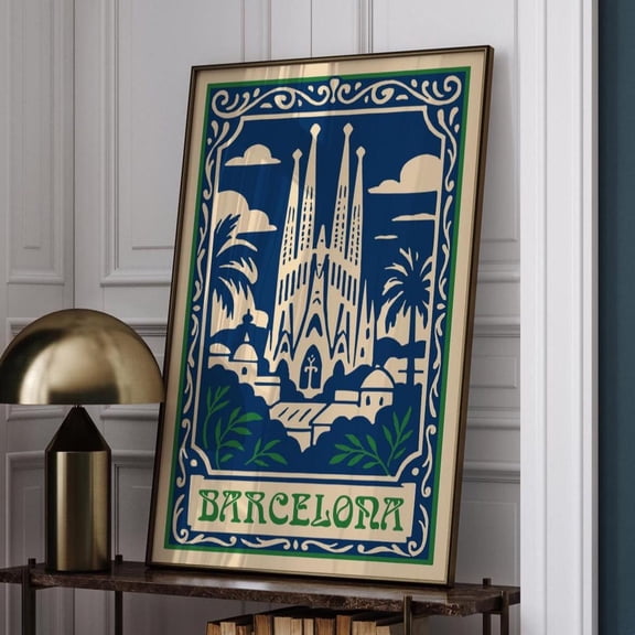 Sagrada Familia Modern Blue Spain Architecture Art Poster Design 1, Unframed Canvas 12x16in