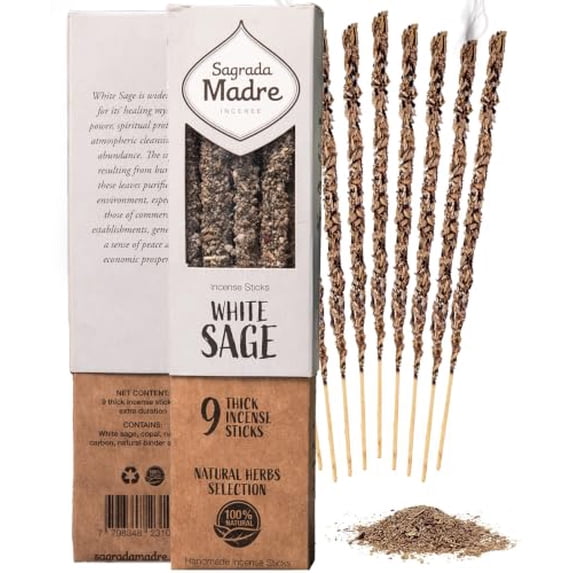 Incesce Sticks Sagrada Madre 9 pcs Wildly Harvested - White Sage Incense Sticks, 7 ...