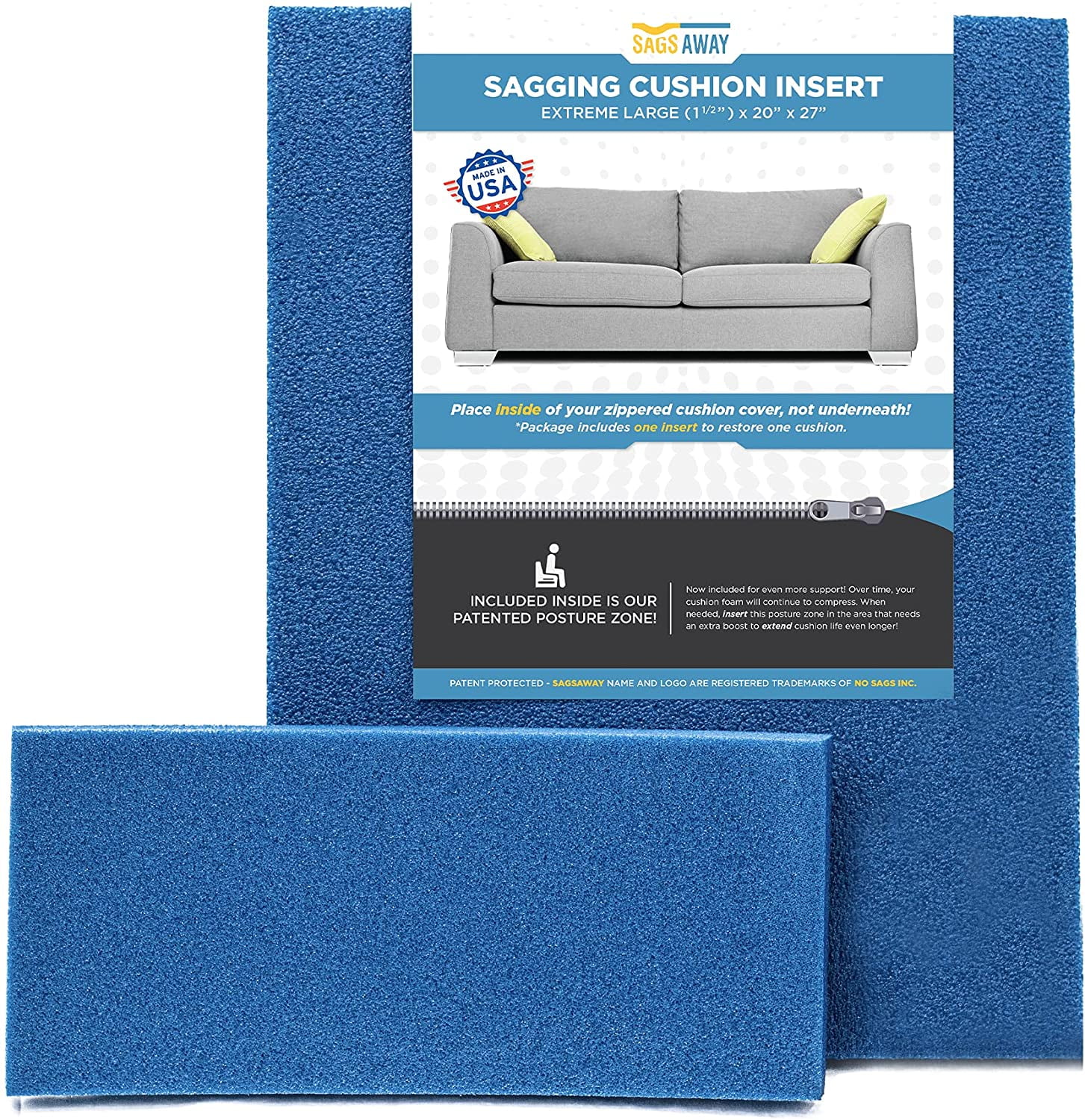  WSFSLJWDW 1 PCS Couch Cushion Inserts Support, Couch Supports  for Sagging Cushions, Couch Cushion Replacement for Sagging Seat,  19.8x19.8Inches (Blue) : Home & Kitchen
