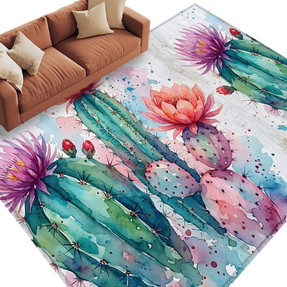 Saguaro Cactus Area Rug 8x10 Washable Rug Non Slip Pink Flowers Desert Tropical Cactus Large Area Rug Soft Stainresistant Indoor Floor Carpet for Living Room Bedroom Home Office Dining Room Nursery