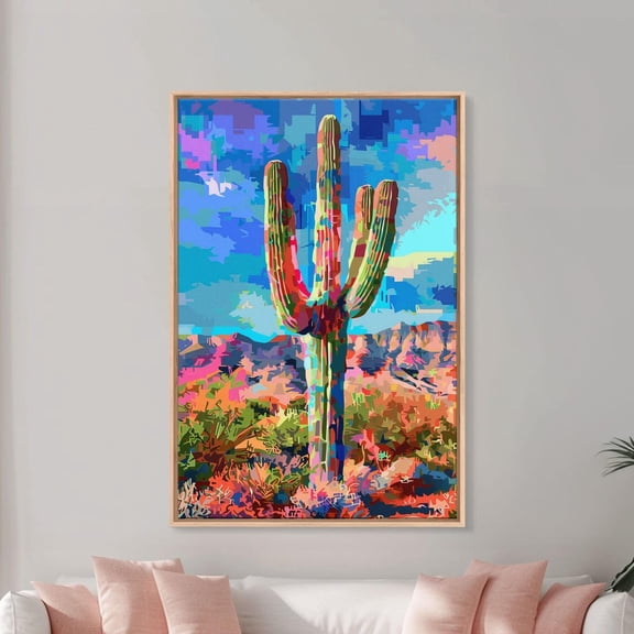Saguaro Cactus Colorful Desert Landscape Wall Art Unframed Paper Print