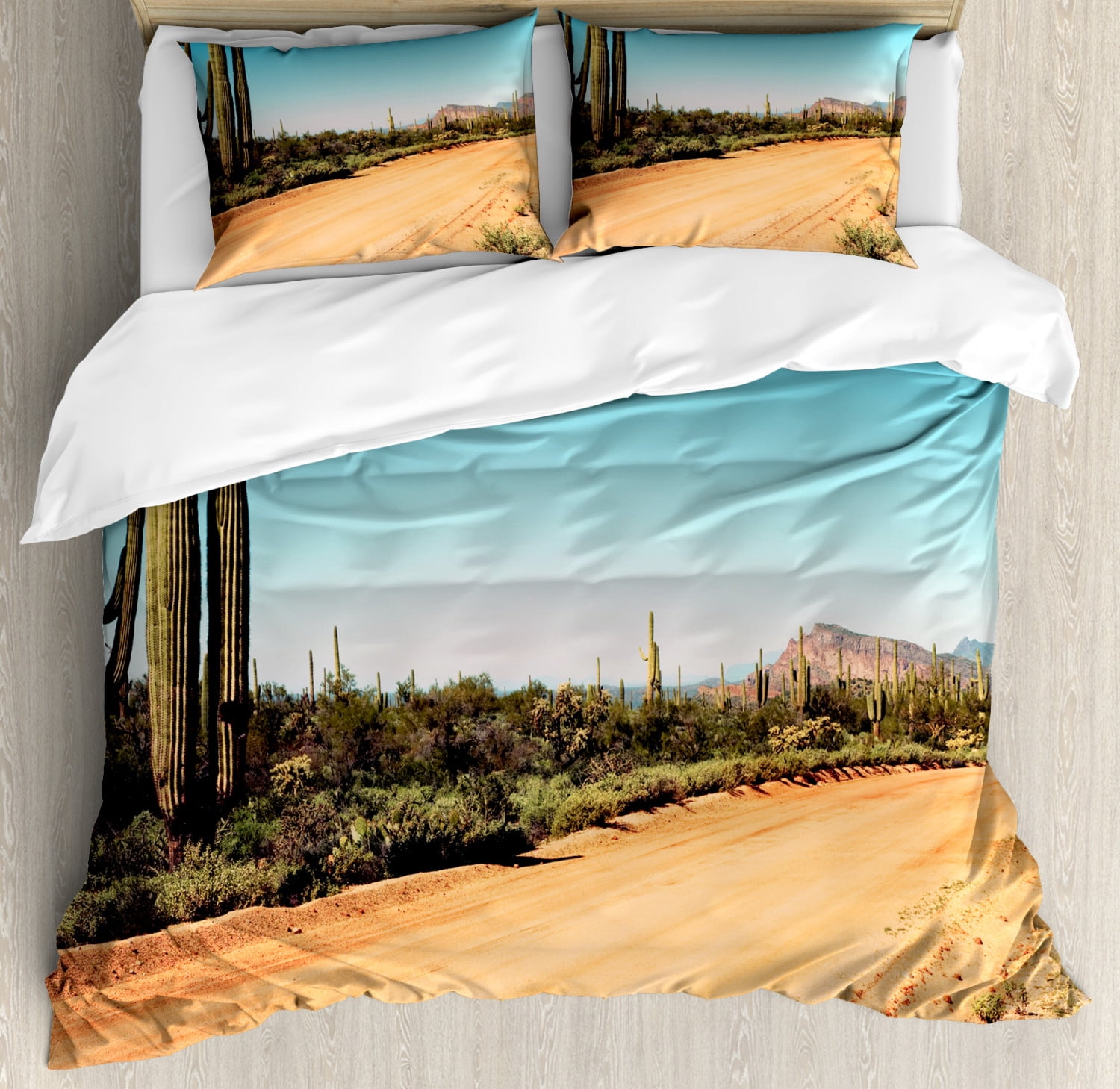Queen Size Multicolor Microfiber Desert Cactus Duvet Cover Set