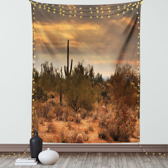 Saguaro Cactus Decor Wall Hanging Tapestry, Dramatic Shady Desert View with a Storm Cloud Approaching Western Arizona Photo, Bedroom Living Room Dorm Accessories, 60 X 80 Inches, by Ambesonne