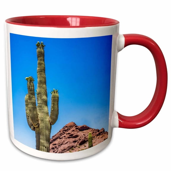 3drose, Saguaro Cactus in Bloom, Desert Botanical Garden, Phoenix, Arizona., 11oz Two-tone Red Mug