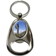 Saguaro Cactus National Park Arizona, Chrome Plated Metal Spinning Oval Design Bottle Opener Keychain Key Ring