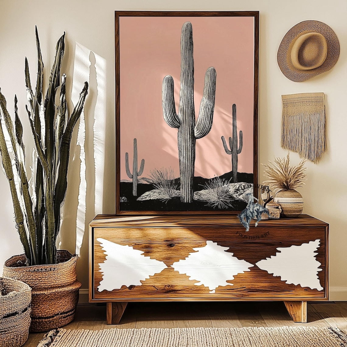 Saguaro Cactus Pink Desert Print, Minimalist Southwestern Wall Art Home ...