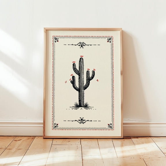 Saguaro Cactus Poster Minimalist Botanical Wall Art Desert Plant Art, Unframed Poster
