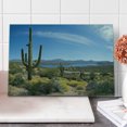 thumbnail image 1 of Saguaro Cutting Board, Big Cactus on the Valley over Bartlett Lake in Desert Shallow Root Nature Image, Decorative Tempered Glass Cutting and Serving Board, Large Size, Blue Green, by Ambesonne, 1 of 5