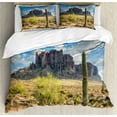 thumbnail image 1 of Saguaro Duvet Cover Set, Famous Canyon Cliff with Dramatic Cloudy Sky Southwest Terrain Place Nature, Decorative 3 Piece Bedding Set with 2 Pillow Shams, Queen Size, Brown Green Blue, by Ambesonne, 1 of 3