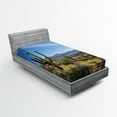 thumbnail image 1 of Saguaro Fitted Sheet, Big Cactus on the Valley over Bartlett Lake in Desert Shallow Root Nature Image, Soft Decorative Fabric Bedding, Twin Size, Blue Green, by Ambesonne, 1 of 2