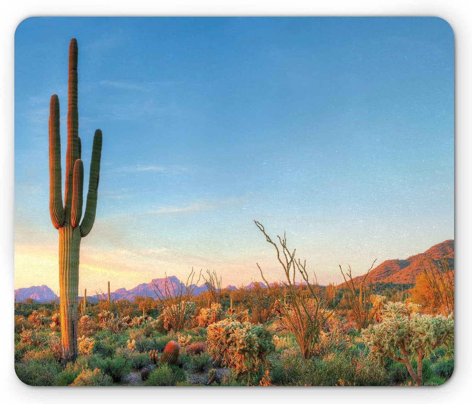 Saguaro Mouse Pad, Sun Goes Down in Desert Prickly Pear Cactus ...