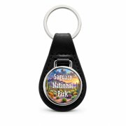 Saguaro National Park Arizona Metal Black Leather Keychain