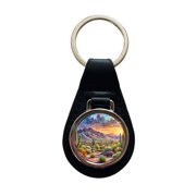 Saguaro National Park Arizona Watercolor Style Metal Black Leather Keychain
