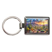 Saguaro National Park Arizona Watercolor Style Metal Rectangle Keychain