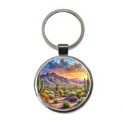 Saguaro National Park Arizona Watercolor Style Metal Round Keychain