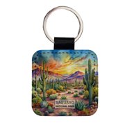 Saguaro National Park Cactus Arizona Watercolor Faux Leather Square Keychain