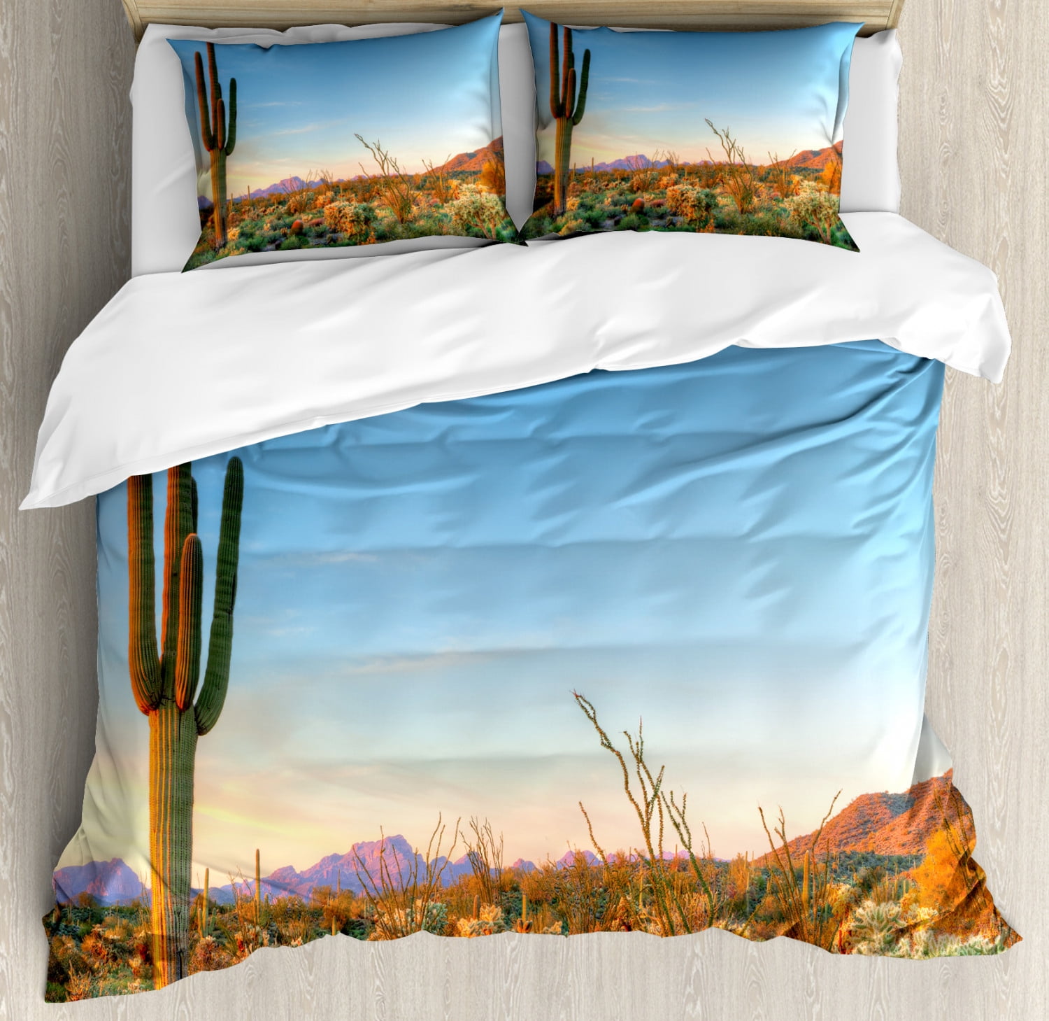 Saguaro Desert Sunset Queen Duvet Cover Set with Pillow Shams