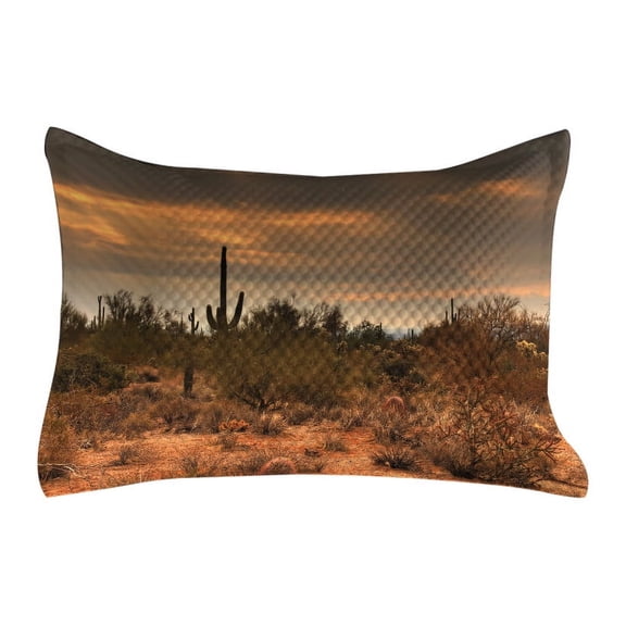 Saguaro Quilted Pillowcover, Dramatic Shady Desert View with a Storm Cloud Approaching Western Arizona Photo, Standard King Size Accent Pillow Cover for Bedroom, 36" x 20", Orange Green, by Ambesonne