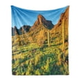 thumbnail image 1 of Saguaro Soft Flannel Fleece Blanket, Picacho Peak at Sunrise Surrounded by Barren Area Hostile Living Contidions Theme, Cozy Plush for Indoor and Outdoor Use, 60" x 80", Green Blue, by Ambesonne, 1 of 5