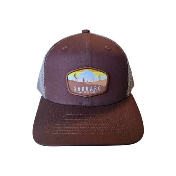 Saguaro Trucker Hat with National Park Patch - Brown on Khaki