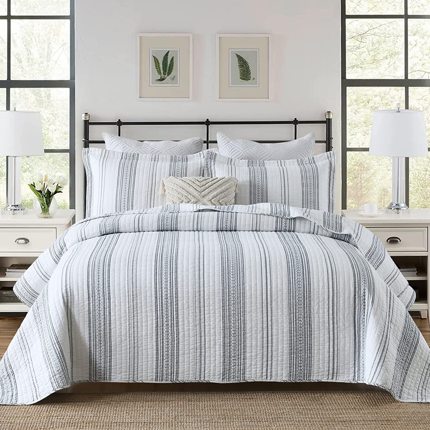 SahSahCasa Quilt King Size King Quilt Set Navy Blue Quilt 100 Cotton