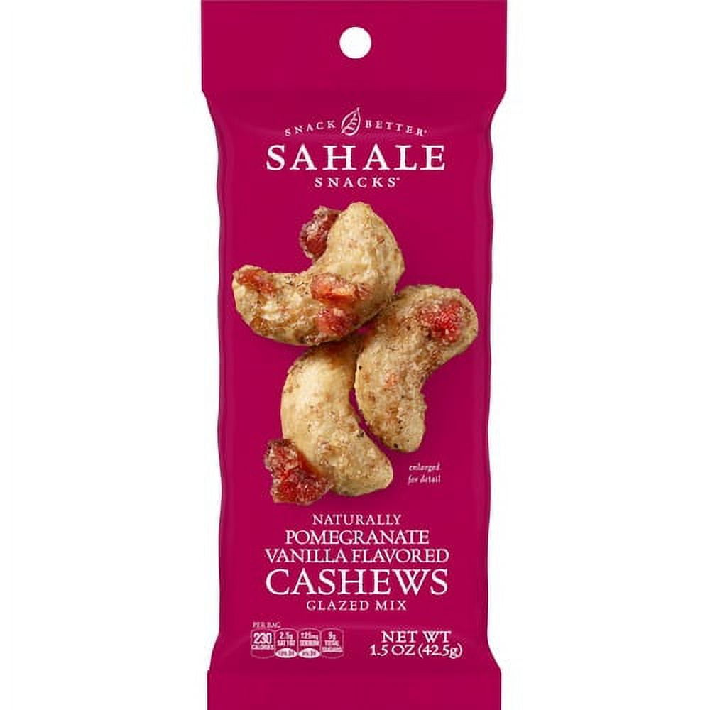 Sahale Snacks Pomegranate/Vanilla Cashews Glazed Snack Mix - Non-GMO, Gluten-free - Cashew, Pomegranate, Vanilla - 1.50 oz - 18 / Carton Sahale Snacks Pomegranate/Vanilla Cashews Glazed Snack Mix - Non-GMO, Gluten-free - Cashew, Pomegranate, Vanilla - 1.50 oz - 18 / Carton