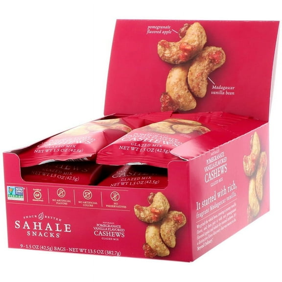 Sahale Snacks Glazed Mix Pomegranate Vanilla Flavored Cashews 1.5 oz 9 Packs